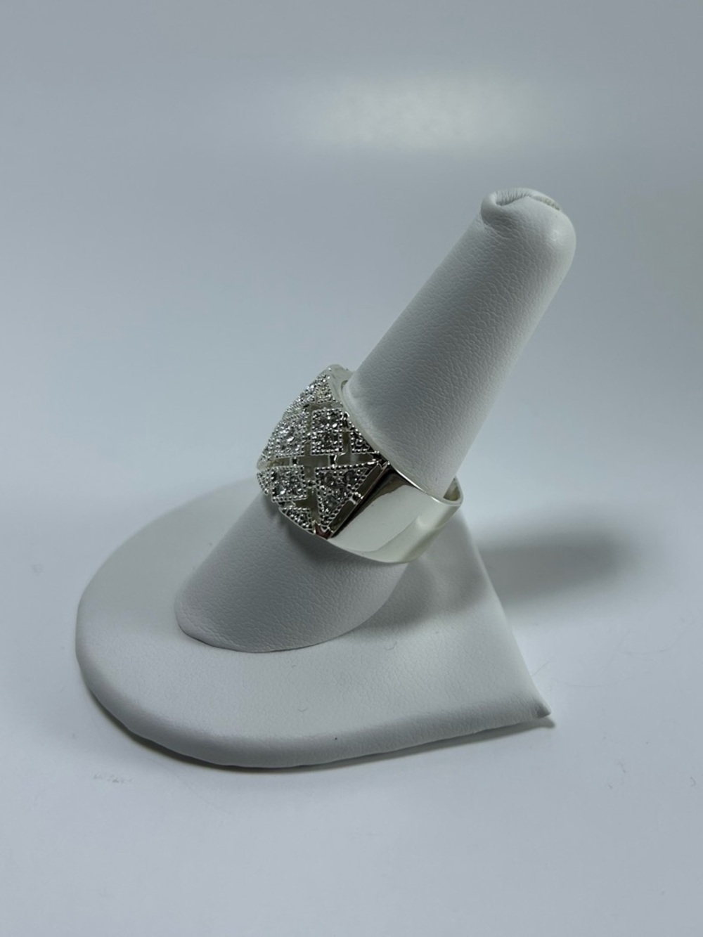 Charter Club Silver Wide Band Ring with Geometric Crystal Accents Silver Size 10 - Picture 6 of 9